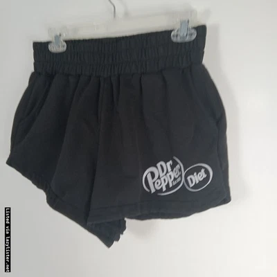 Dr Pepper Diet Shorts Women's L Elastic Waist Pockets Logo Print Black Lounge - Image 1 of 4