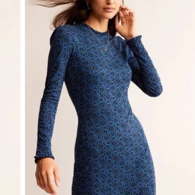 Mini Vestido Boden Detalle Volantes UK 10 US 6 Azul Oscuro Floral Largo Slv Volantes Cuello Foto 1 de 4