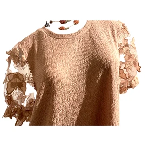 Nuevo con etiquetas Top Aliceblue Crepe Rosa Mariposas Transparentes Manga Corta Talla 22 24 2X - Imagen 1 de 10