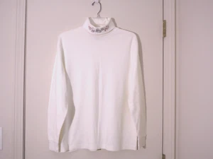 New CROFT & BARROW Off-White Cotton Embroidery Turtleneck Long Dleeve Top Size L - Picture 1 of 3