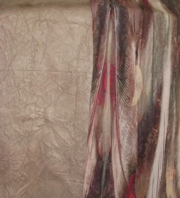 Fabric bundle  Taupe Crinkle Faux Suede w/ Multi-color Polyester Crepe de chine - Image 1 of 4