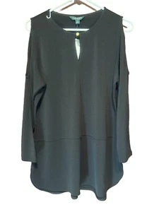 Lauren Ralph Lauren Cold Shoulder Tunic Top Long Sleeve Casual Blouse Black PL - Picture 1 of 10
