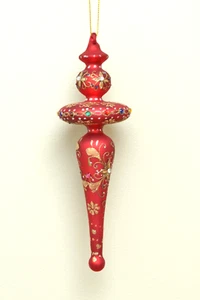Mundgeblasenes Glas rot Schmuck Glitzer hängend Weihnachtsschmuck 8-1/4" L Vintage - Bild 1 von 4