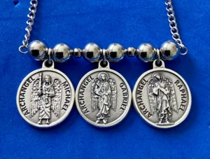 3 Archangel NECKLACE St Medals Michael Gabriel Raphael Saint Prayers #2 - Picture 1 of 4