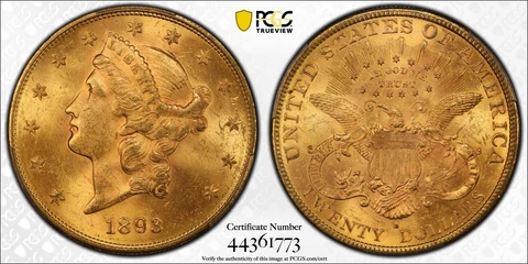 1893-S PCGS & CAC MS63 $20 Gold Liberty Double Eagle Cover