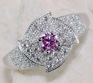 1 kt behandelter rosa Saphir & weißer Topas 925 Sterlingsilber Ring Schmuck Größe 7 - Bild 1 von 3