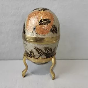 Emaillierte Cloisonne Messing Ei Schmuck Box Messing Ständer Blumen Made in India - Bild 1 von 9