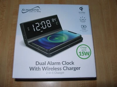 Reloj despertador doble SuperSonic con cargador inalámbrico almohadilla de carga de alta velocidad 2 en 1 Foto 1 de 4