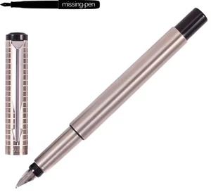 Parker Vector Fountain Pen Stainless Steel Silver Checked steel M-nib / 1990's - Picture 1 of 6