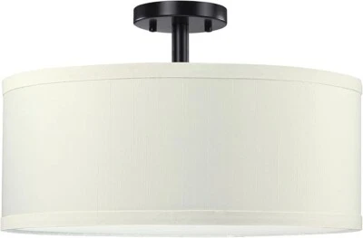 3-Light 15" Fabric Drum Shade semi Flush Mount Oil Rubbed Bronze Finish - Image 1 of 4