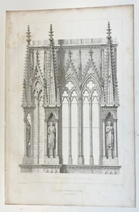 1858 Antiker Architekturstich Druck Reims Kathedrale, Frankreich Steindetail - Bild 1 von 19