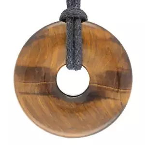 Tigerauge Donut 30 mm Anhänger mit Baumwollband | Edelsteinschmuck - Bild 1 von 6