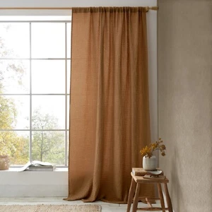 Pineapple Elephant Voile Curtain Panel Muscat Waffle Slot Top Caramel - Picture 1 of 5