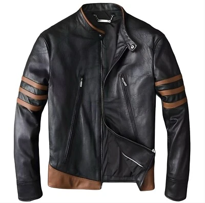 Men's Leather Jacket - Real Cowhide Leather - Cafe Racer - Biker Jacket - Treva - Image 1 of 3