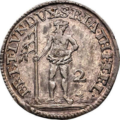 1742 German State Brunswick Luneburg Calenberg Wildman 2 Mariengroschen NGC AU - Image 1 of 3