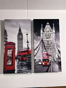 London Wall Art British Canvas Black and White Print X2 16x8 Each View pics - Picture 1 of 7