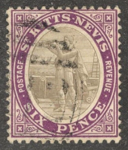 1908 St. Kitts-Nevis Sc #19a (chalky paper) 6p Christopher Columbus . Used Cv$33 - Picture 1 of 1