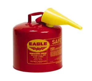 Eagle Type I Steel Safety Can For Flammables, 5 Gallon, With Funnel, Flame Arres - Picture 1 of 3