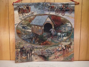 Thomas Kinkade Wall Hanging Tapestry Covered Bridge 26x26 - Picture 1 of 11