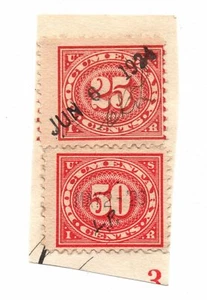 US Stamp 25c & 50c Documentary Used Stamps On Paper (a4) - Picture 1 of 1
