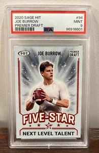 2020 SAGE JOE BURROW 🔥 Hit Five Star Next Level Talent PREMIER DRAFT PSA 9 MINT - Picture 1 of 4