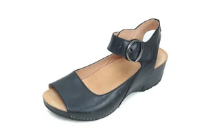 Dansko tiana Sandals Wedge Shoes Black Leather Women's 37 Us 6.5-7  - Picture 1 of 17