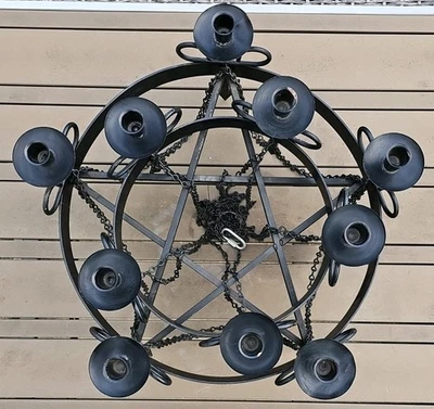 Araña colgante de hierro forjado pentagrama de 10 velas de dos niveles Foto 1 de 4