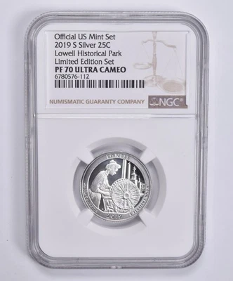 PF70 UCam 2019-S Silver Quarter Lowell Historical Park Limited Edition NGC *5585 - Image 1 of 4