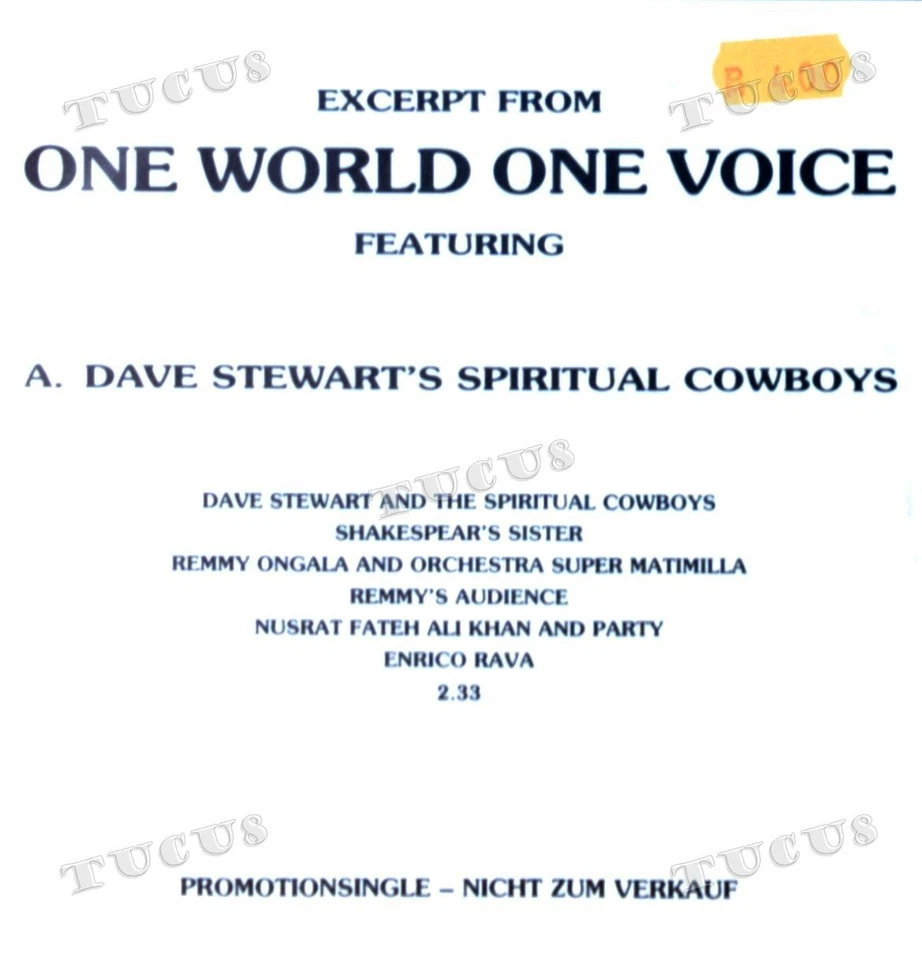 Dave Stewart / Michael Rose - Excerpt ONE WORLD ONE VOICE Europe 7in 1990 '* - Image 1 of 1