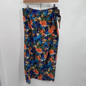 Vintage Express Silk Skirt Womens 7 Wrap Floral Maxi Belted Buckle Beachy 90s - Picture 1 of 11