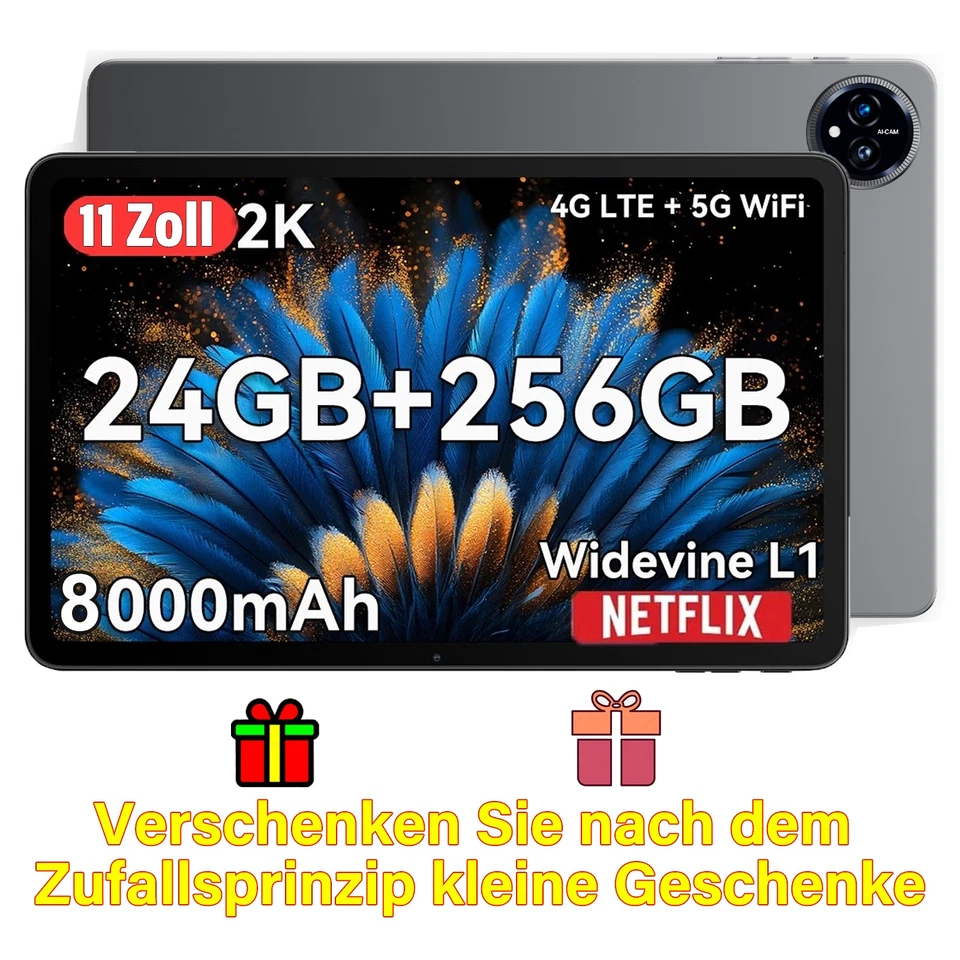 2025 11Zoll Tablet Android15 24GB +256GB Tablet 5G WiFi Pad 2SIM LTE Netflix Pad - Bild 1 von 1