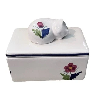 ELPA Alcobaca Cerámica Recuerdo Baratija Caja Gato Sobre Flores Portugal Gatito - Imagen 1 de 11
