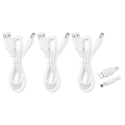 Cable de alimentación USB a CC 3 piezas 2A 5V DC cable de alimentación conector de 5,5 x 2,1 mm (3,3 pies, blanco) Foto 1 de 4