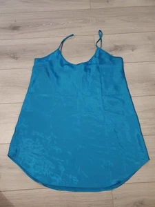 Vintage Avon Teal Blue Satin Full Length Slip Size 14-16 Shirt Tail Hem - Picture 1 of 21