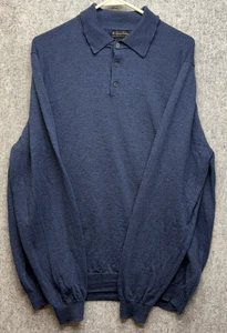 Brooks Brothers Extra Fine Italian Merino Wool XXL Blue Solid 3 Button Sweater - Picture 1 of 8