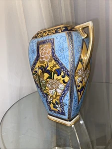 Nippon Noritake Morimura Doppelhenkel Vase handbemalt blau floral gold - Bild 1 von 24