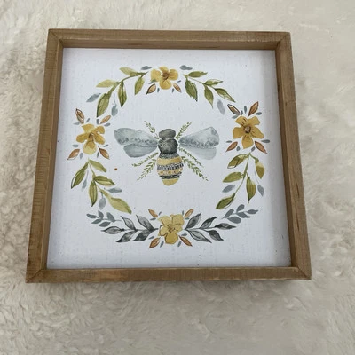 Primitives by Kathy Bumblebee Floral Wood Framed Art - 8x8 inch - Image 1 of 2