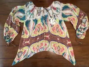 Da-Nang Silk Top Sz Small NWT Blouse Boho Free-Spirited Eclectic Hippie Festival - Picture 1 of 10