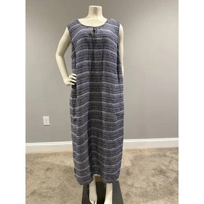 Pure Jill 亚麻束腰外衣换装礼服钥匙孔 Lagenlook 口袋蓝宝石蓝色 XL 码 — 第 1/4 张图片