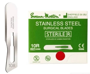 Swan-Morton #10R Surgical STERILE DERMAPLANE Blades Stainless 100 Pack AUTHENTIC - Picture 1 of 3