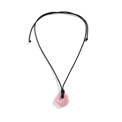 Tenghong2021 Y2K Collar con colgante de encanto de flor para mujer - Cuero negro rosa Foto 1 de 4