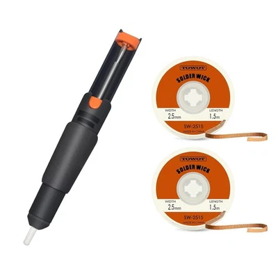 DETAILS IN DESCRIPTION TOWOT Entlötpumpe | 2x Entlötdocht 2,5mm