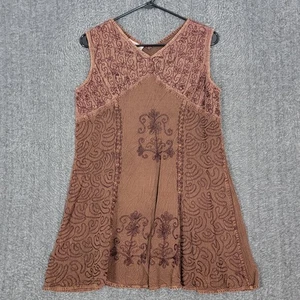Vestido Encuentro Mujer Talla Única Marrón Sin Mangas Bordado India Boho Hippie - Imagen 1 de 10