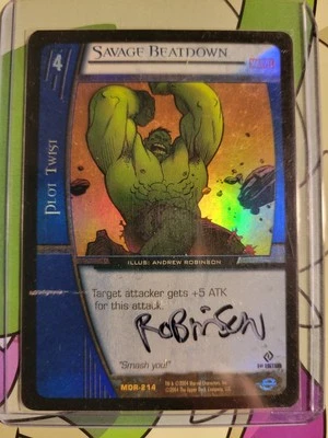Vs System 1x Foil Savage Beatdown 1st edition MOR-214 Marvel Origins Signed auto - Image 1 of 2