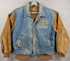 Arizona Jean Co Denim Jacket Men's Med Limited Edition Distressed Varsity Bomber - Picture 1 of 19