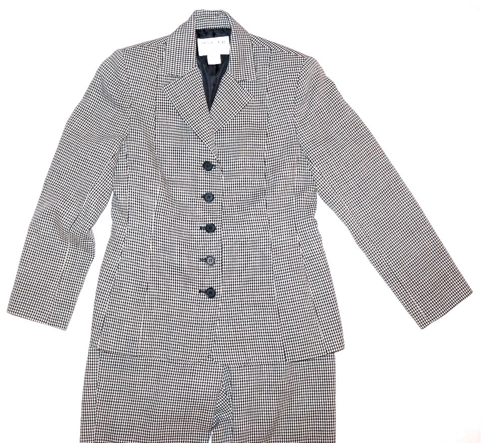 Oscar by Oscar de la Renta Check Blk Wt Gingham Pant Suit Wool Size 8P PETITE  - Image 1 of 4