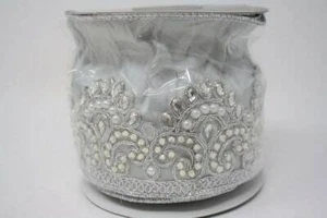 Katherine's Collection Winter Scallop Edge Silver Beaded Rhinestone Ribbon 5 Yds - Picture 1 of 1