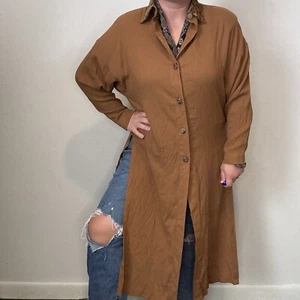 Vestido Plumero De Colección Texas Talla Pequeña Camel Marrón Tostado Camisa Manga Larga Cuello Botones - Imagen 1 de 11