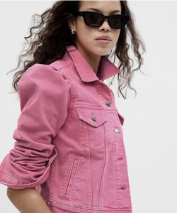 GAP X BARBIE Adult Pink Puff Sleeve Icon Denim Jacket - LARGE - Picture 1 of 3