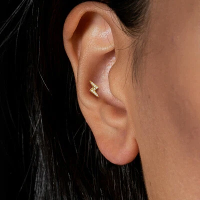 Pernos de cartílago oreja tragus hélice caracola rayo circonita cúbica redonda pavimentada 16G Foto 1 de 4